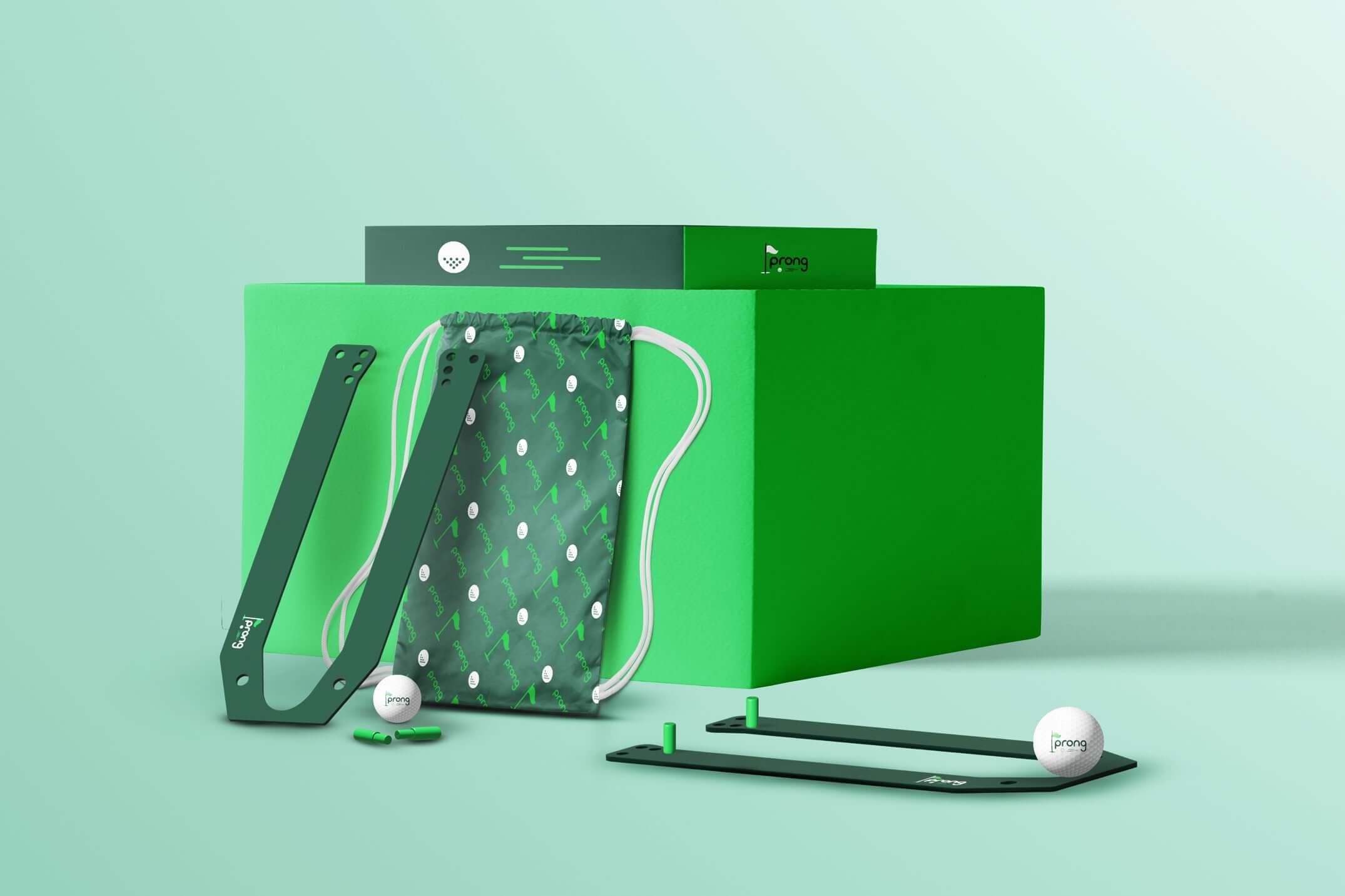 Green golf putting practice set-prong